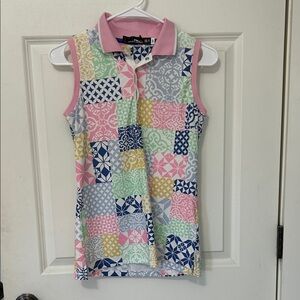 RLX Ralph Lauren printed airflow Geo Patchwork golf shirt size XL pink NWOT